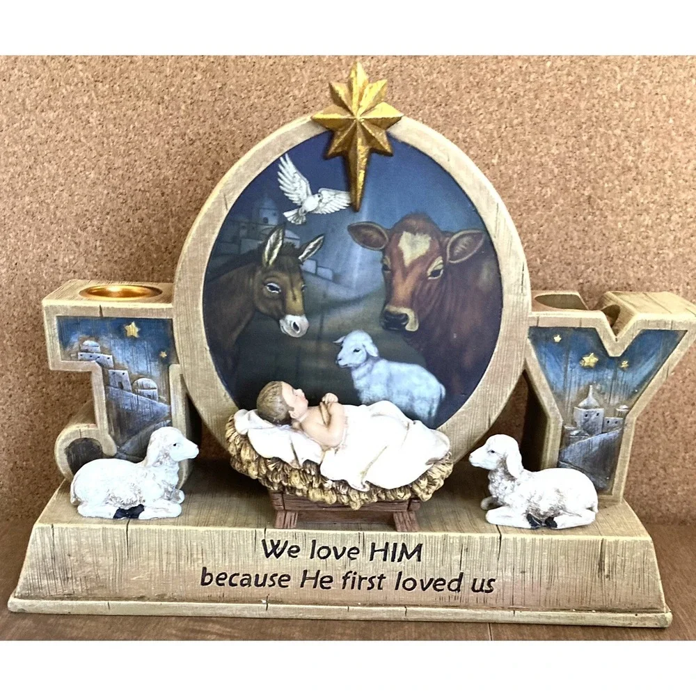 Advent Candle Holder Baby Jesus Barn Farm Animals 9